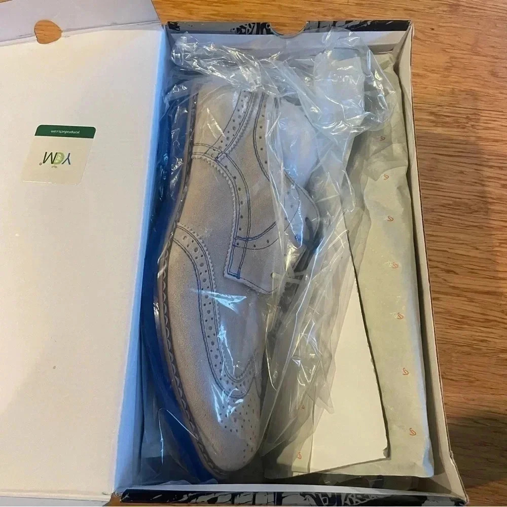 GBX Grieves Suede Men’s Wingtip Oxfords Professional Shoes Chalk White New Box - Picture 2 of 10
